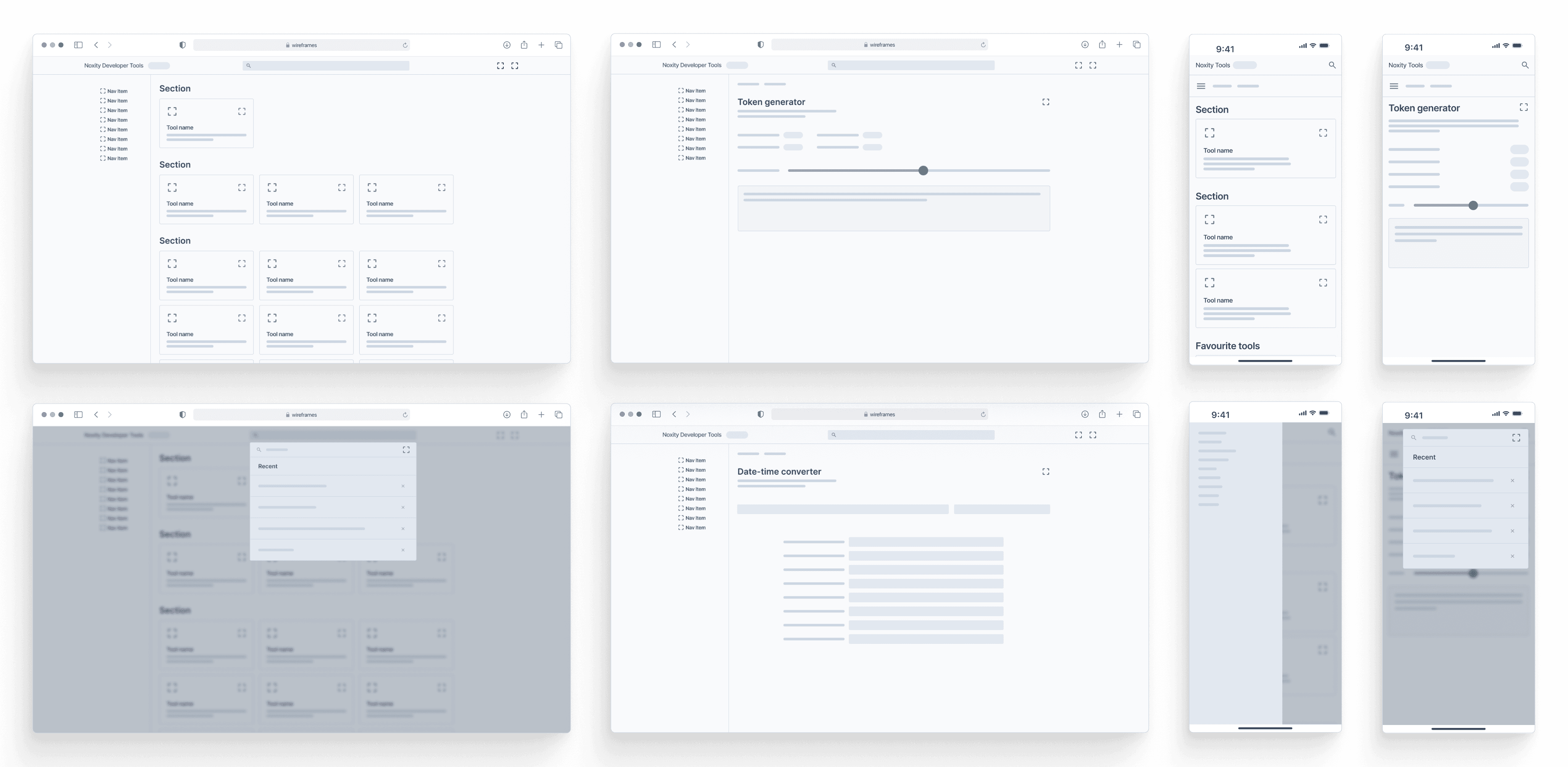 Desktop and mobile wireframes